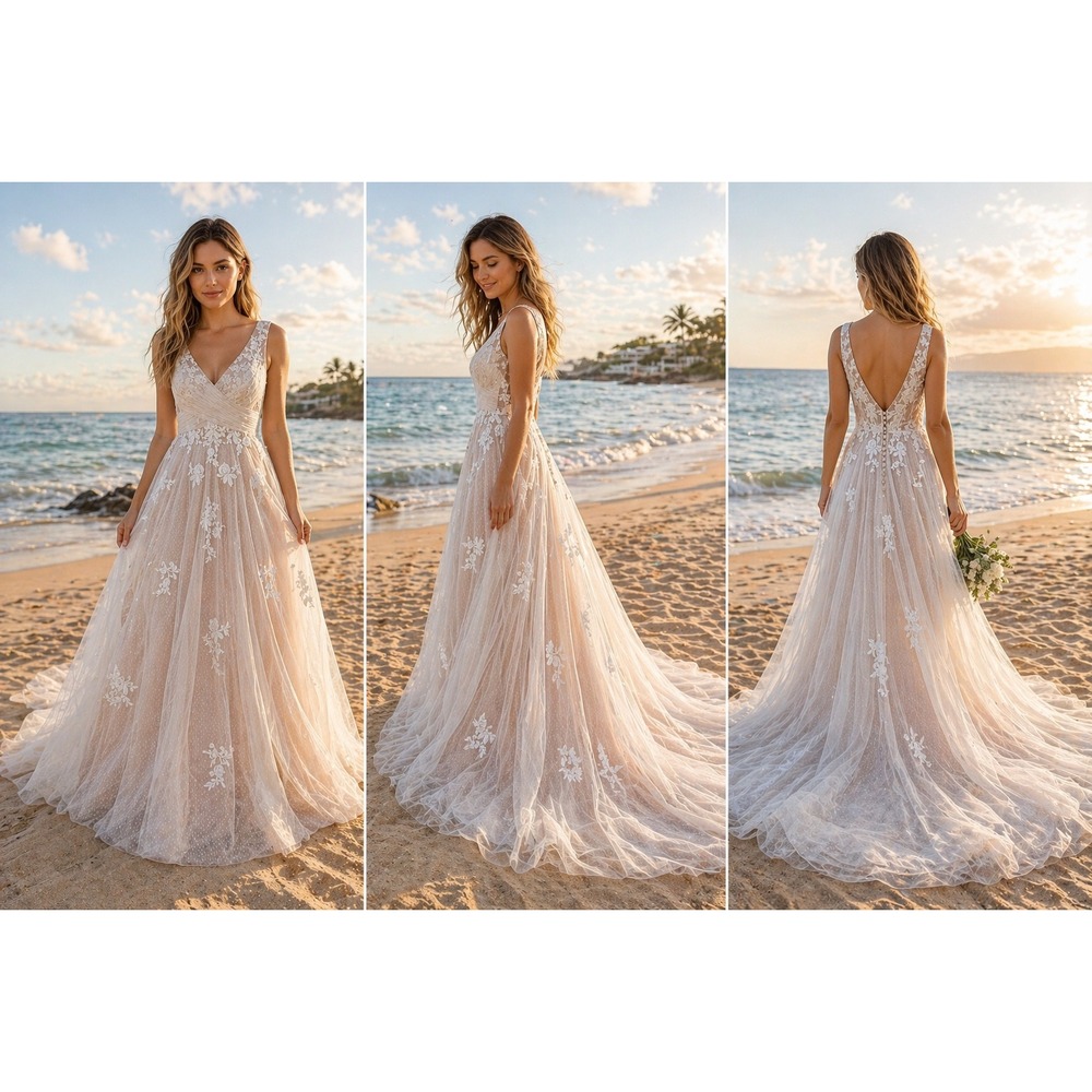 NEW Azazie Alemia BG Wedding Dress Diamond White Champagne Lace Tulle A-Line 10W